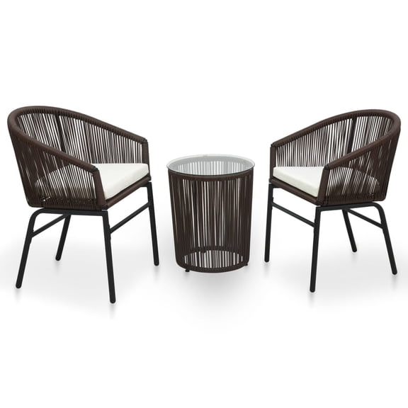vidaXL 3 Piece Bistro Set with Cushions PVC Rattan Brown