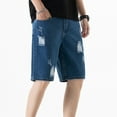 thumbnail image 4 of SWSMCLT Men's Denim Shorts Mid Rise Loose Fit Soft Straight Leg Casual Jeans Distressed Casual Jean Shorts Dark Blue 30, 4 of 4