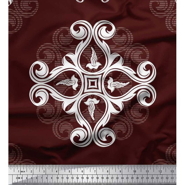 Soimoi Moss Tissu Georgette Floral & Ogee Damas Imprimé pour Artisanat au Mètre 42 Pouces de Large