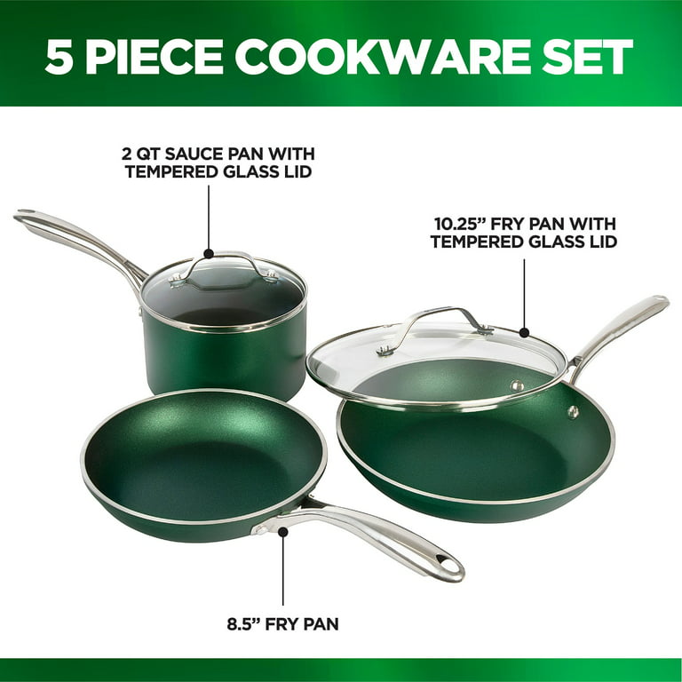Granitestone Emerald Collection 5 Piece Cookware Set, Ultra Non-Stick,  Dishwasher Safe, Oven Safe