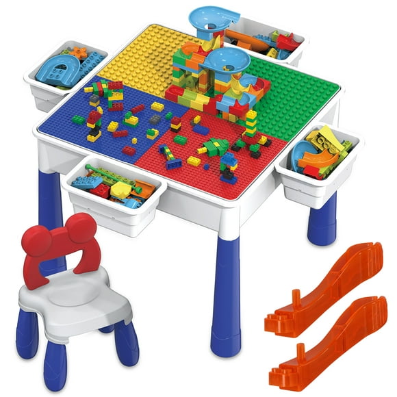 PicassoTiles Large Building Blocks Activity Center Table & Chair Set for Kids PBT580, Multicolor