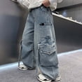thumbnail image 2 of Ticikt Boys Baggy Jeans, Wide Leg Elastic Waist Denim Pants Loose Fit Trousers Vintage Y2K Streetwear for All Season,Color:Blue,Size:11-12 Years, 2 of 8