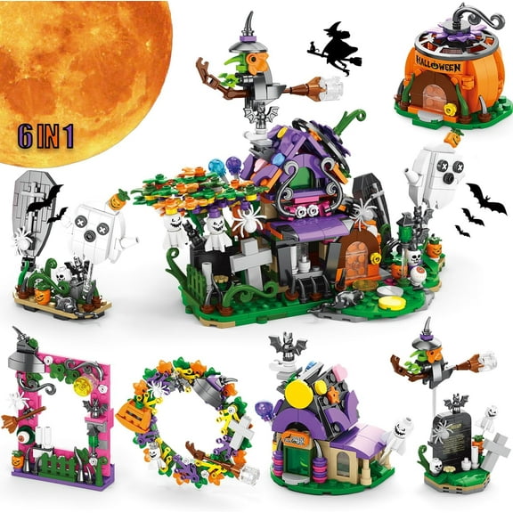 Halloween Haunted House Building Kit for Kids,6 in 1 Mini Pumpkin Blocks Halloween Toys Gifts Ages 6  (603pcs）