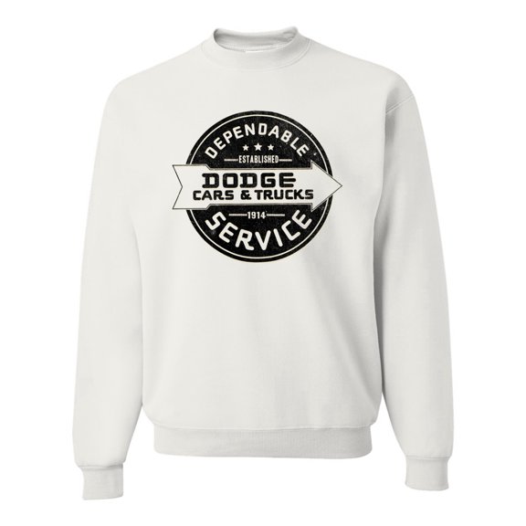 Dependanble Service of Dogde since 1914 | Mens Cars and Trucks Crewneck Graphic Sweatshirt, White, Small