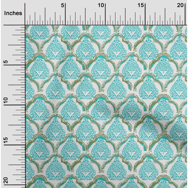 oneOone Polyester Lycra Fabric Damask & Floral Block Print Fabric BTY 56 Inch Wide