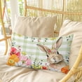 thumbnail image 4 of Easter Bunny Pillow Covers, Linen Long Throw Pillow Case, Spring Watercolor Flower Green Plaid Holiday Pillow Protector Decorative Cushion Cover for Living Room/Bedroom 16" x 24", 4 of 8