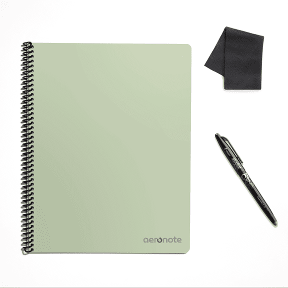 AeroNote 8.5" x 11" Reusable Notebook with Pilot Frixion Pen and Microfiber Cloth, Matcha