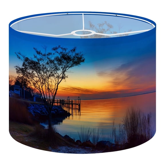 Linen Drum Lampshades Colorful dawn sky last day Winter Chesapeake Bay pier 13"x13"x10" Light Shade for Table Lamps Floor Lamp Shades Lampshade Replacement Assembly Required