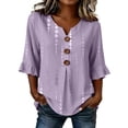 thumbnail image 3 of MuXiKeJi Clothes 3/4 Length Sleeve Womens Tops Cotton Linen Boho Blouses Floral V Neck Shirts Summer Beach Casual Top, 3 of 5