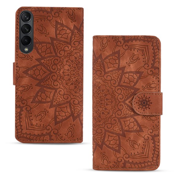 For Samsung Galaxy Z Fold 4 5G Embossing Flip Wallet Case,[RFID Blocking] PU Leather Cover with Card Holder & Kickstand Wrist Strap Magnetic Clasp All-Inclusive Protective Shell