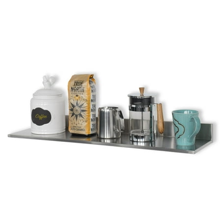 Vantage Point Silver Wall Shelf (Stainless Steel Multipurpose Wall Mount Kitchen Pantry Shelf and Modern Design Floating Shelf Silver)