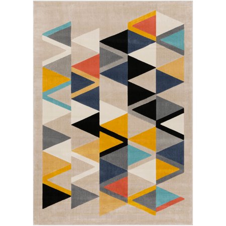 5.25' x 7.25' Mustard Yellow and Black Abstract Patterned Rectangular Throw Rug