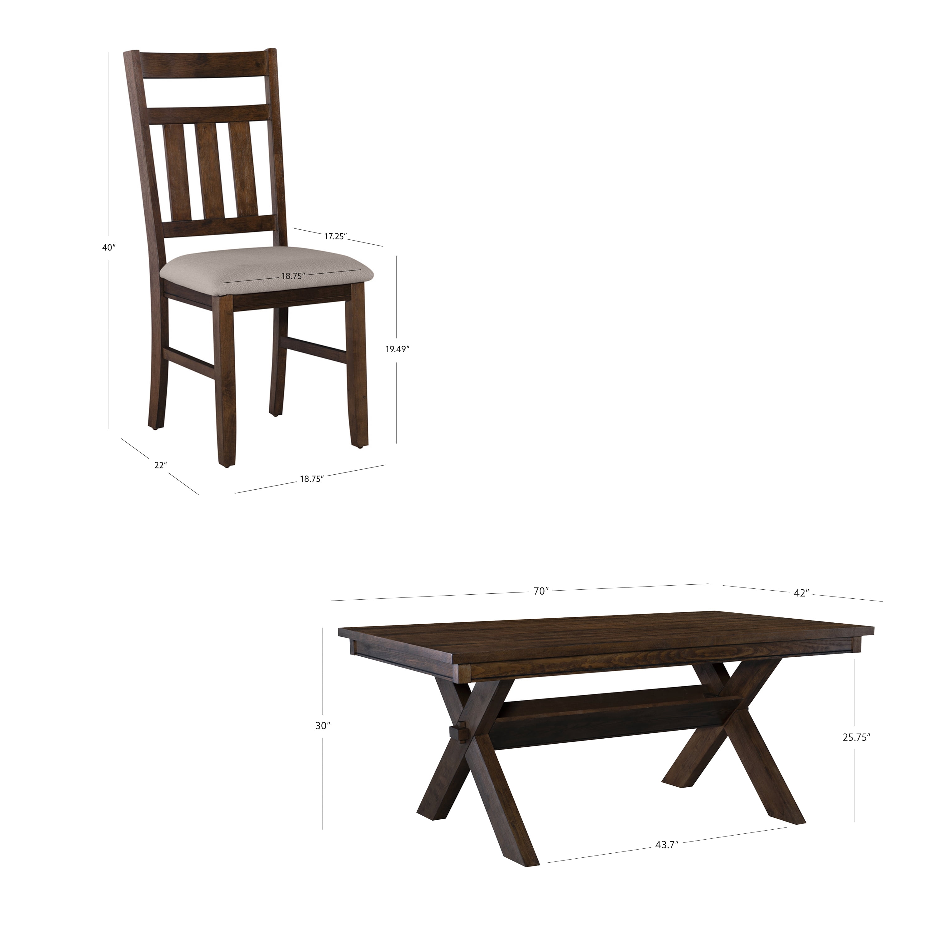 Turino Farmhouse 7-Piece Dining Set, Rustic Umber Base with Tan Fabric