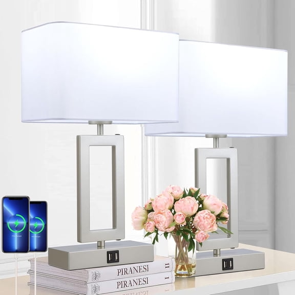 Table Lamp Set of 2 Lamps for Bedroom, Control Table Lamps with 2 USB Ports, 3-Way Dimmable Bedside Nightstand Lamps, &White Lamp for End Table Living Room Modern