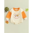 thumbnail image 2 of Liacowi Infant Baby Girl Halloween Clothes Long Sleeve Letter Print Bodysuit Romper Newborn Onesie Playsuit Fall Halloween Costume 0-6 Months, 2 of 8