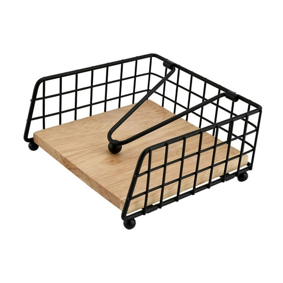Servilletero plano Servilletero de mesa Dispensador de servilletas Brazo con peso Base de madera Negro