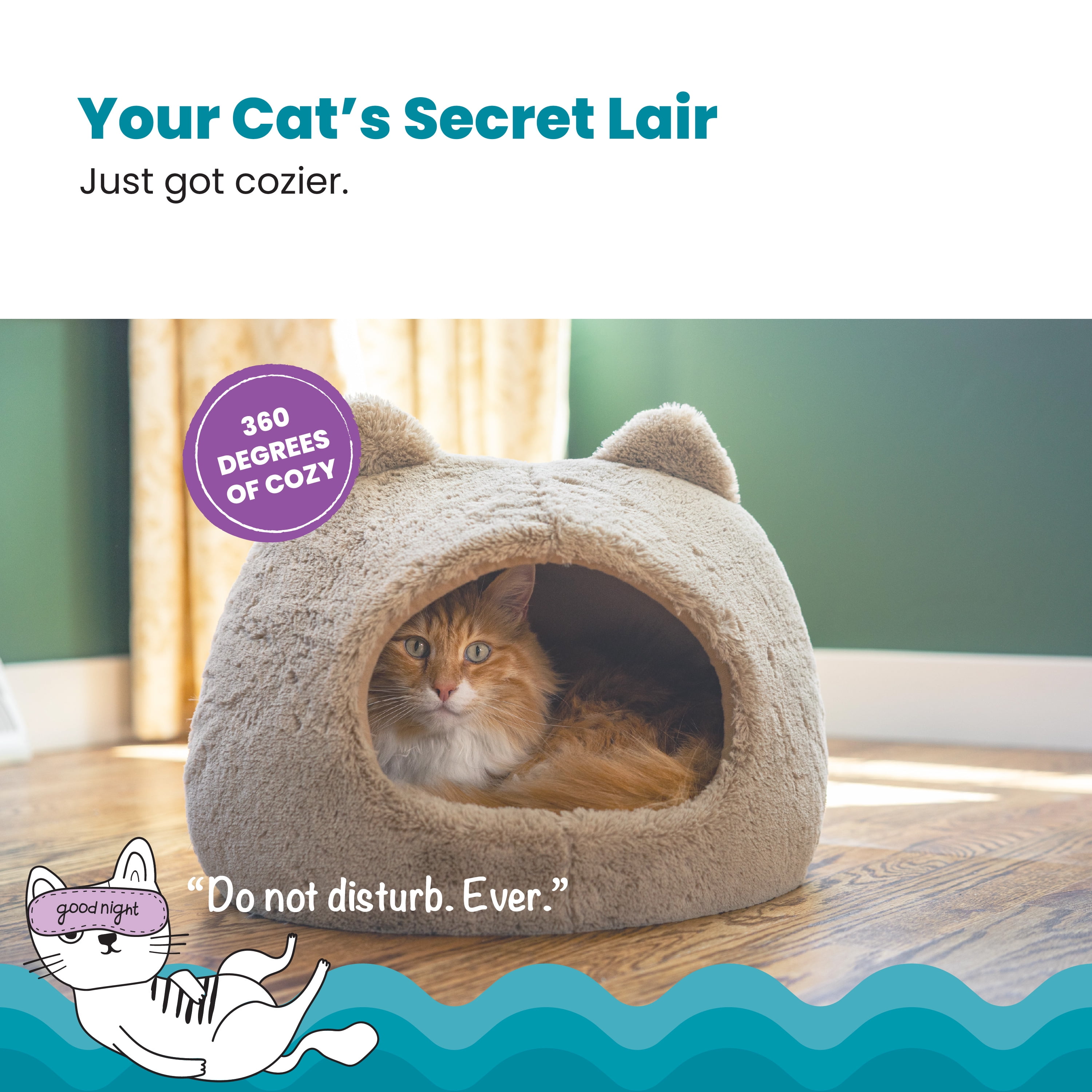 Catstages Meow Hut, Covered Cat Bed Cave for Indoor Cats, Cozy Enclosed with Removable Cushion, 16” x 15” x 15”, For Small Pets Up to 15 lbs, Tan, Small