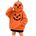 thumbnail image 5 of BRGZLK Kids Halloween Hoodies Boys Girls Cute Pumpkin Mask Oversized Fleece Sweatshirt Long Sleeve Cozy Warm Pullover Tops with Pockets, Fall Halloween Party Casual Blouse Orange Q 7-8 Years, 5 of 7