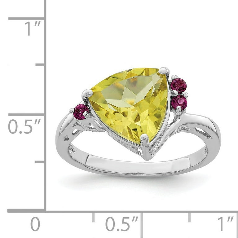 Sterling Silver Lemon Quartz Trillion And Rhodolite Garnet Ring
