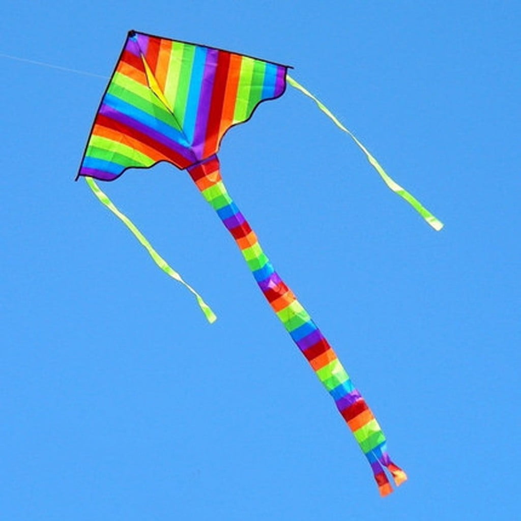 Colorful Rainbow Triangle Kite Outdoor Fun Sports Beach Kids Children v1 