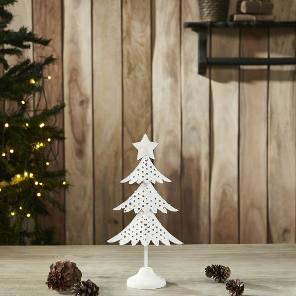 VHC Brands Christmas Tree Antique White Metal Figurine 11.25x5.75x2.75
