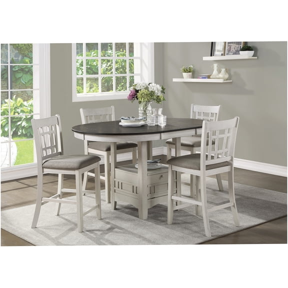 Antique White Mission Style Counter Height Dining Set, 5-Piece with Extendable Table and 4 Chairs