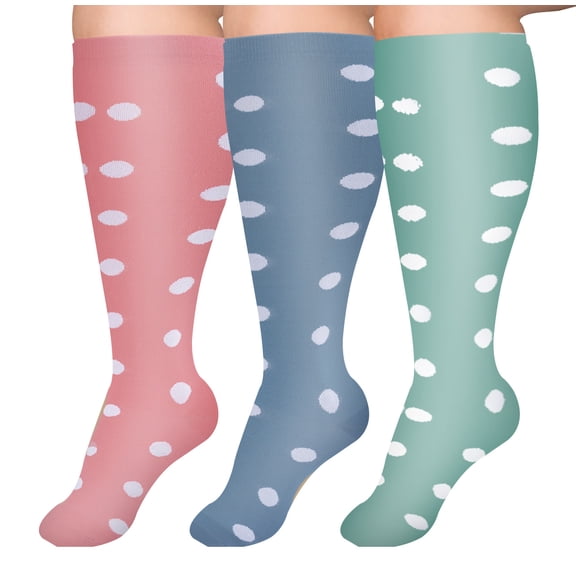 3pcs Plus Size Compression Socks for Women Extra Wide Calf Knee High Support Socks for Circulation，3XL-Style 11