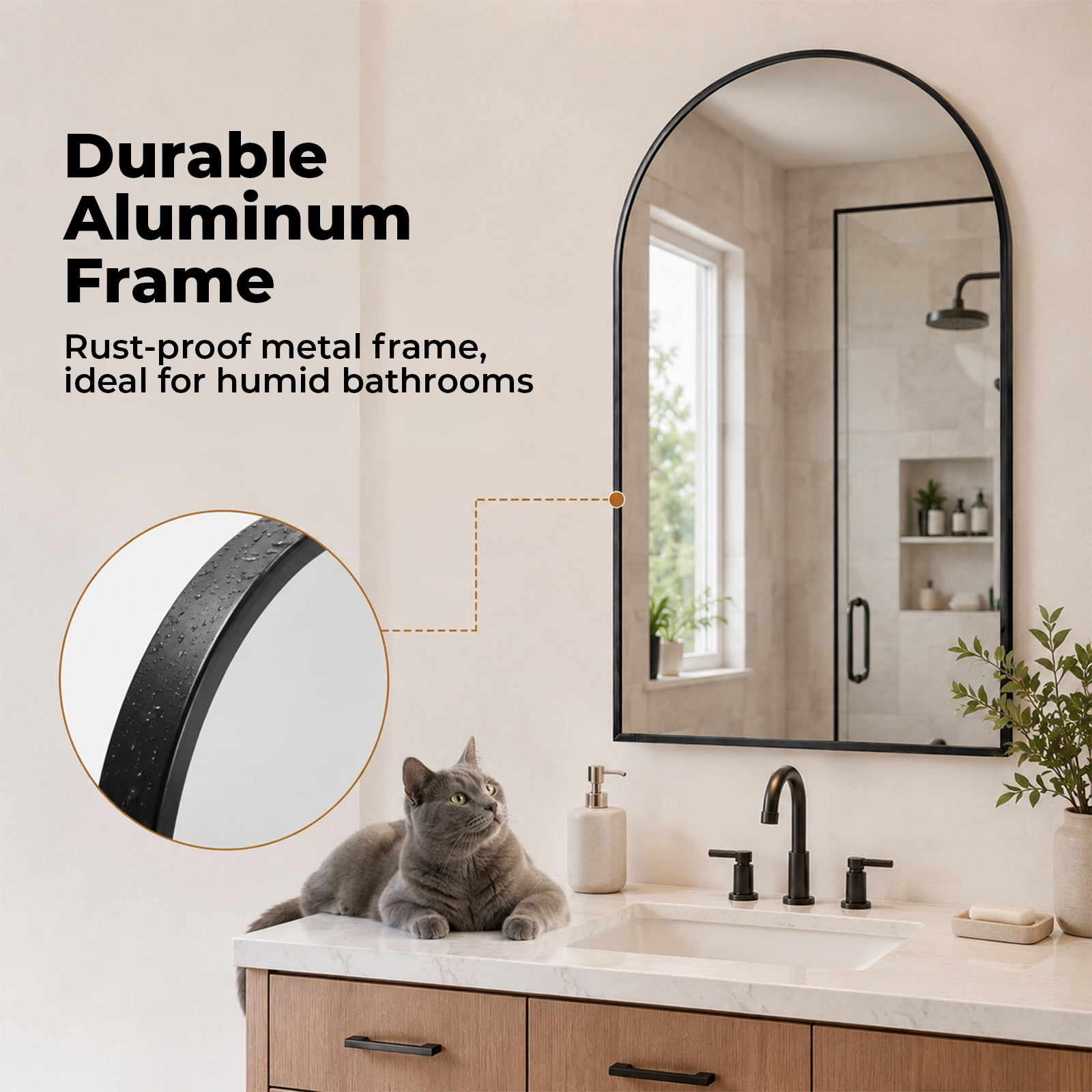 Alvantor Metal Framed Arched Wall Mirror for Bathroom or Bedroom, Modern Decorative Vanity Mirror