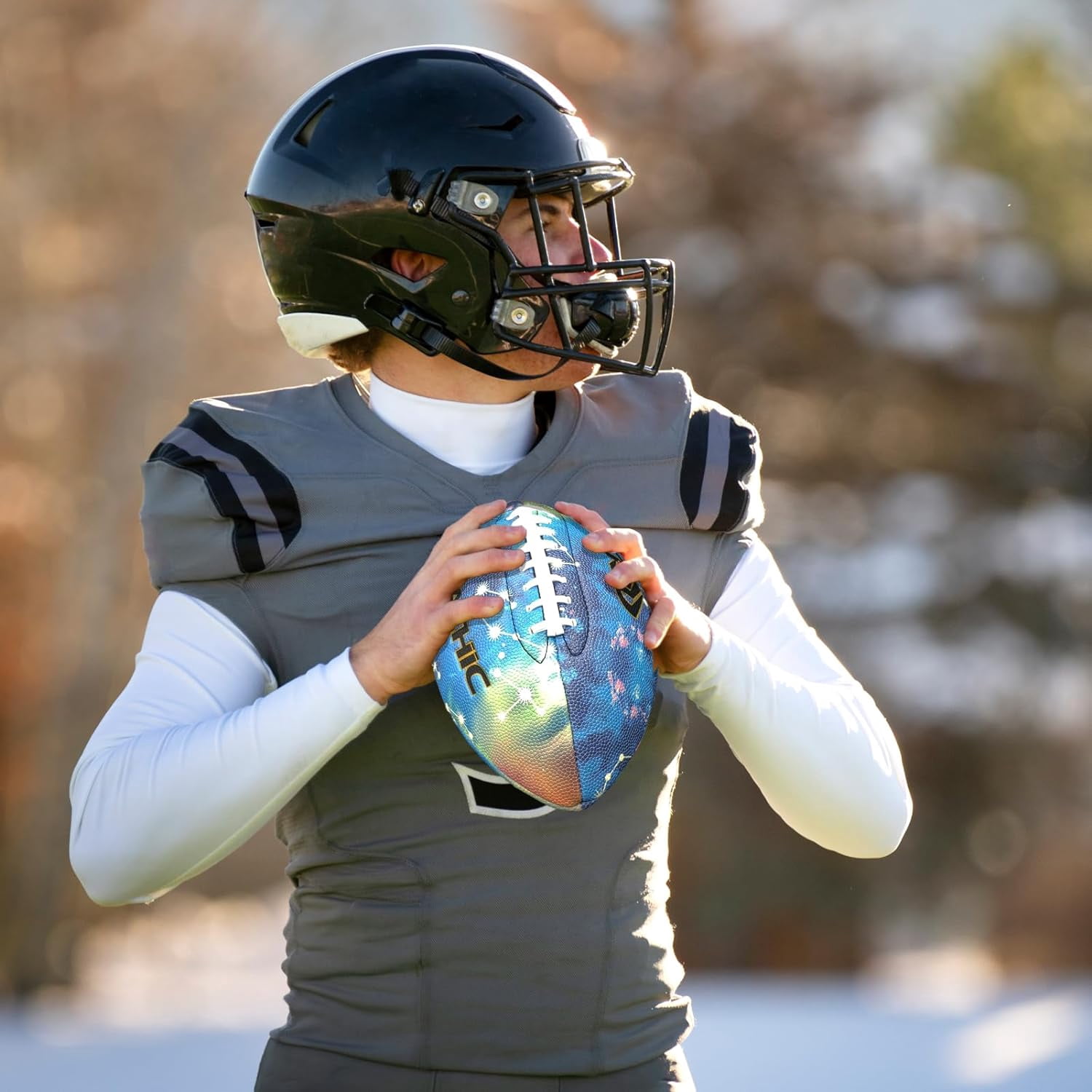Football Glow in The Dark Football Size 9 & Youth Size 6, Luminous Glowing Football Super Grip Composite Leather Football Balls with Pump and Ball Carry Bag