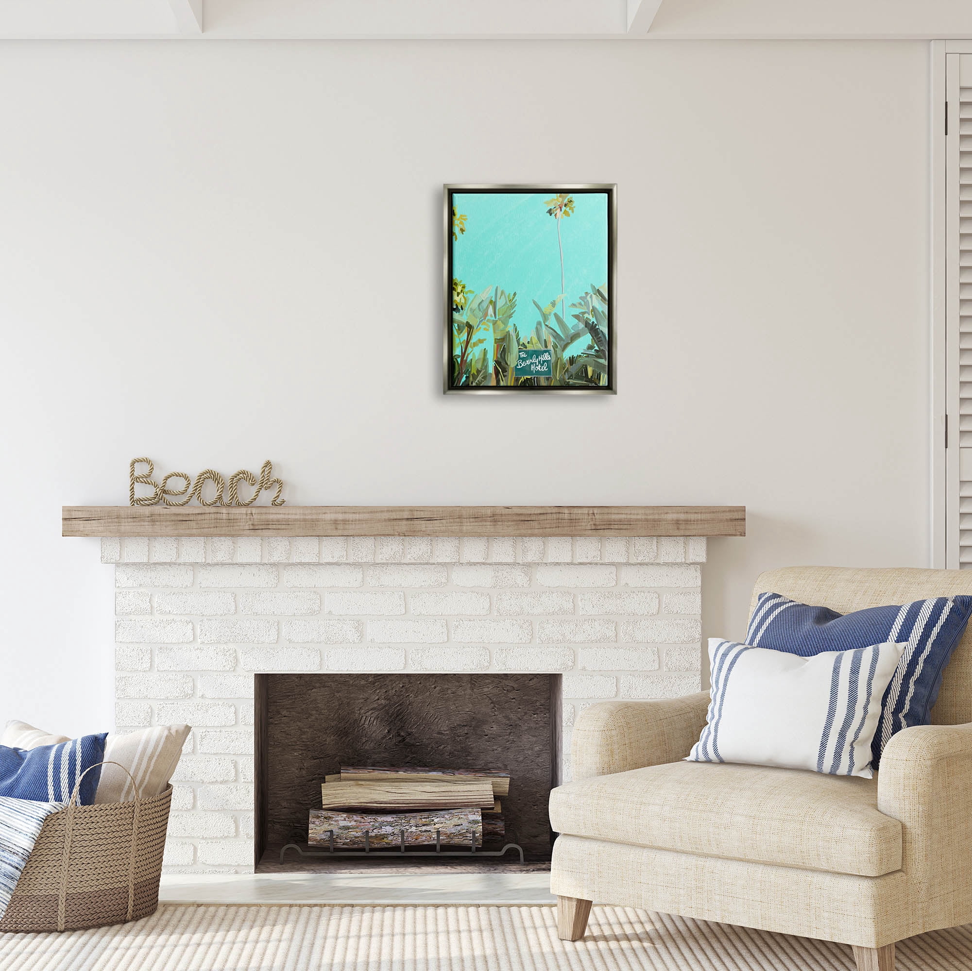 Stupell Industries Beverly Hills Hotel Tropical Palms Coastal Painting Gray Floater Framed Art Print Wall Art
