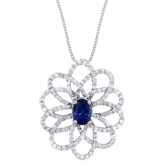 AFFY Simulated Blue Sapphire & White Cubic Zirconia Fashion Pendant Necklace in 14k White Gold