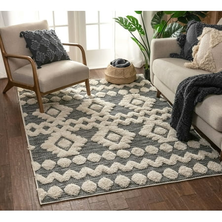 Well Woven Bellagio Chiara Moroccan Tribal Grey 5'3" x 7'3" High-Low Flat-Weave Area Rug