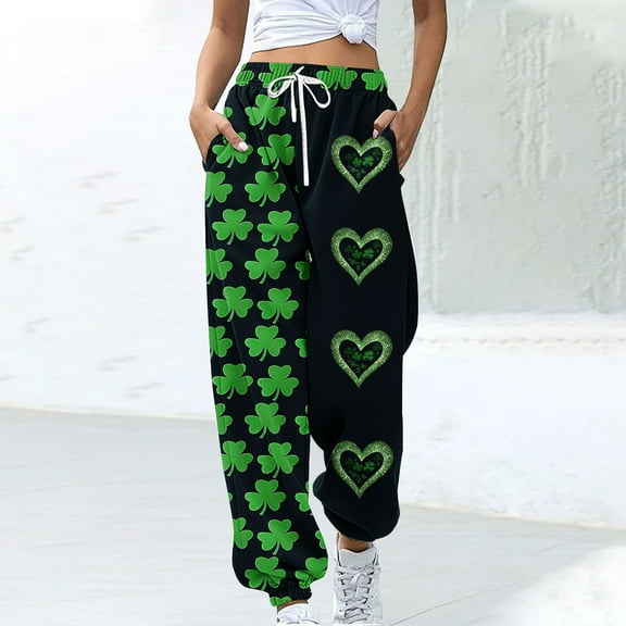 QUNYINEY Casual Women Sweatpants Workout Joggers St Patricks Day Track Pants Running Elastic Waist Loose Drawstring Sweatpants