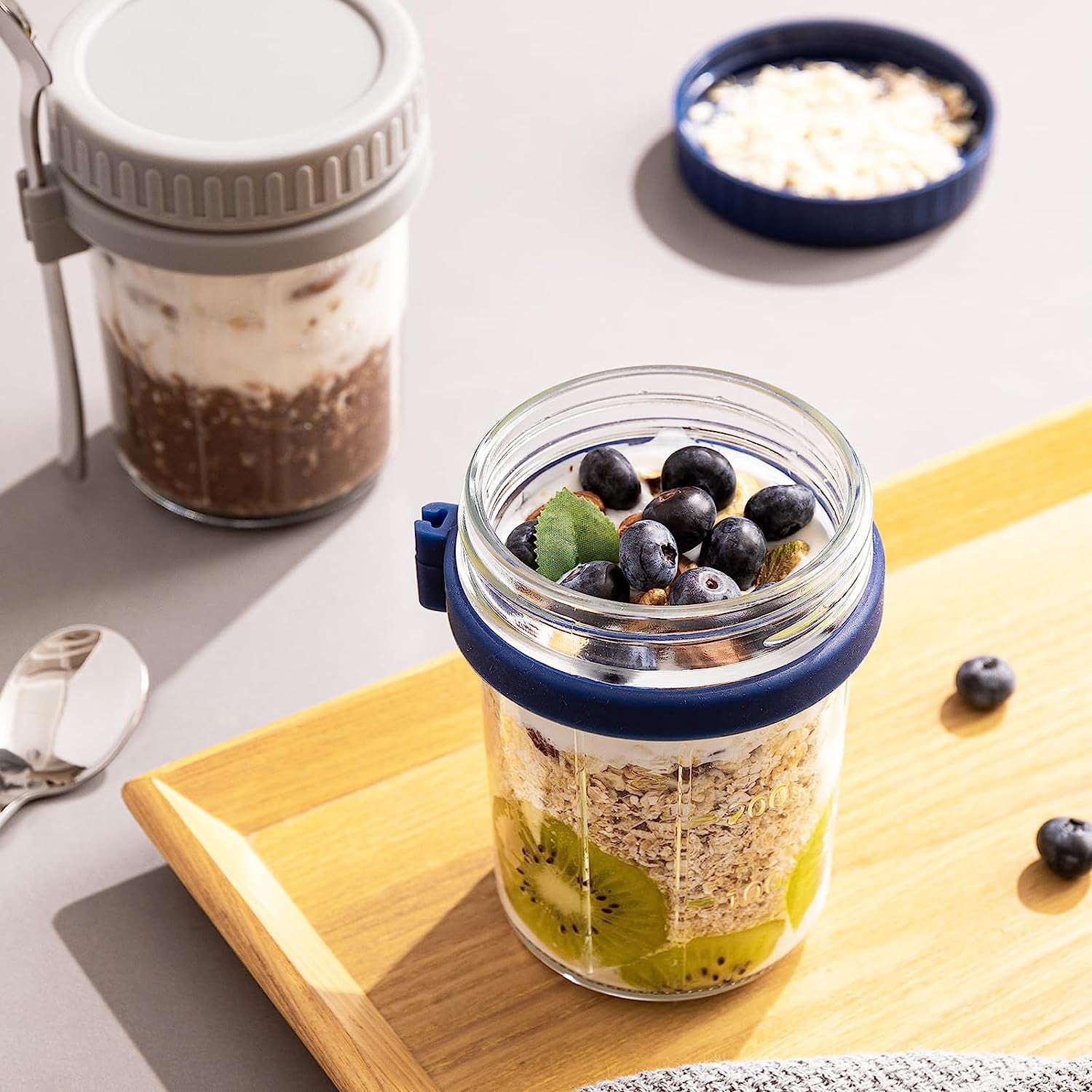 FORHVIPS Glass Lunch Breakfast Containers on the Go,16 OZ/2 Cup Oat Yogurt  Containers with Lids,Portable Reusable Yogurt Parfait Cups,2 Pack Overnight  Oats Containers Jars Set,Food Storage Containers 