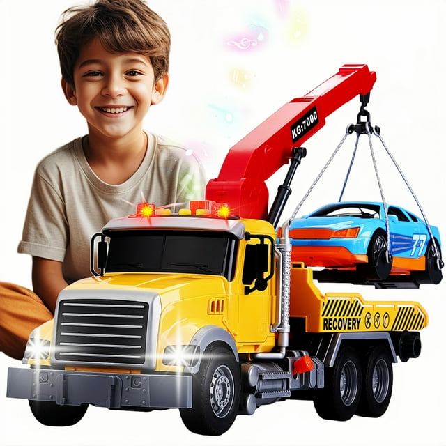 Tow Truck DDZOOU Kids con juguetes de coche para niños de 4 a 7 años con luz