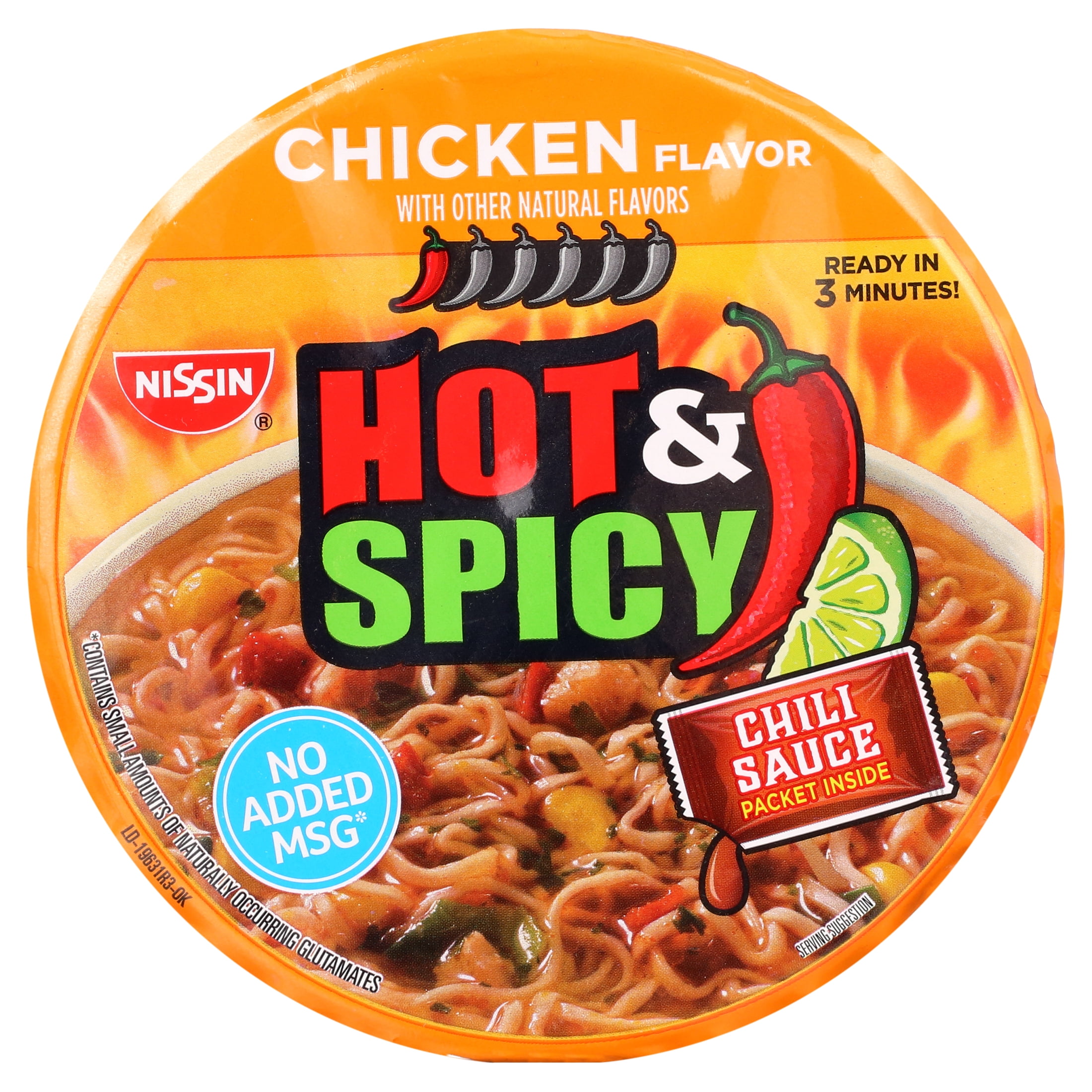 (6 pack) Nissin Foods Hot & Spicy Ramen Noodle Soup, Chicken Flavor, 4.55 oz Bowl, Shelf-Stable