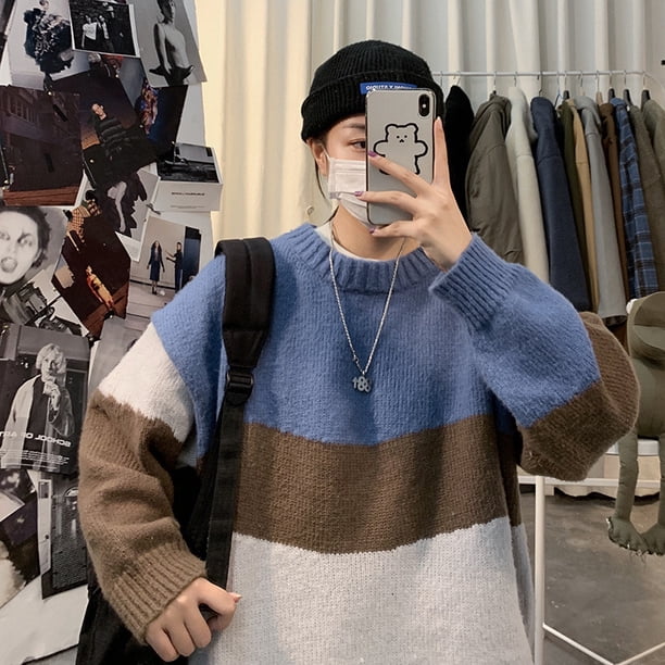 Suéter de otoño e invierno para hombre, estilo holgado, personalidad de moda, estilo masculino, suéter de pareja a juego de colores