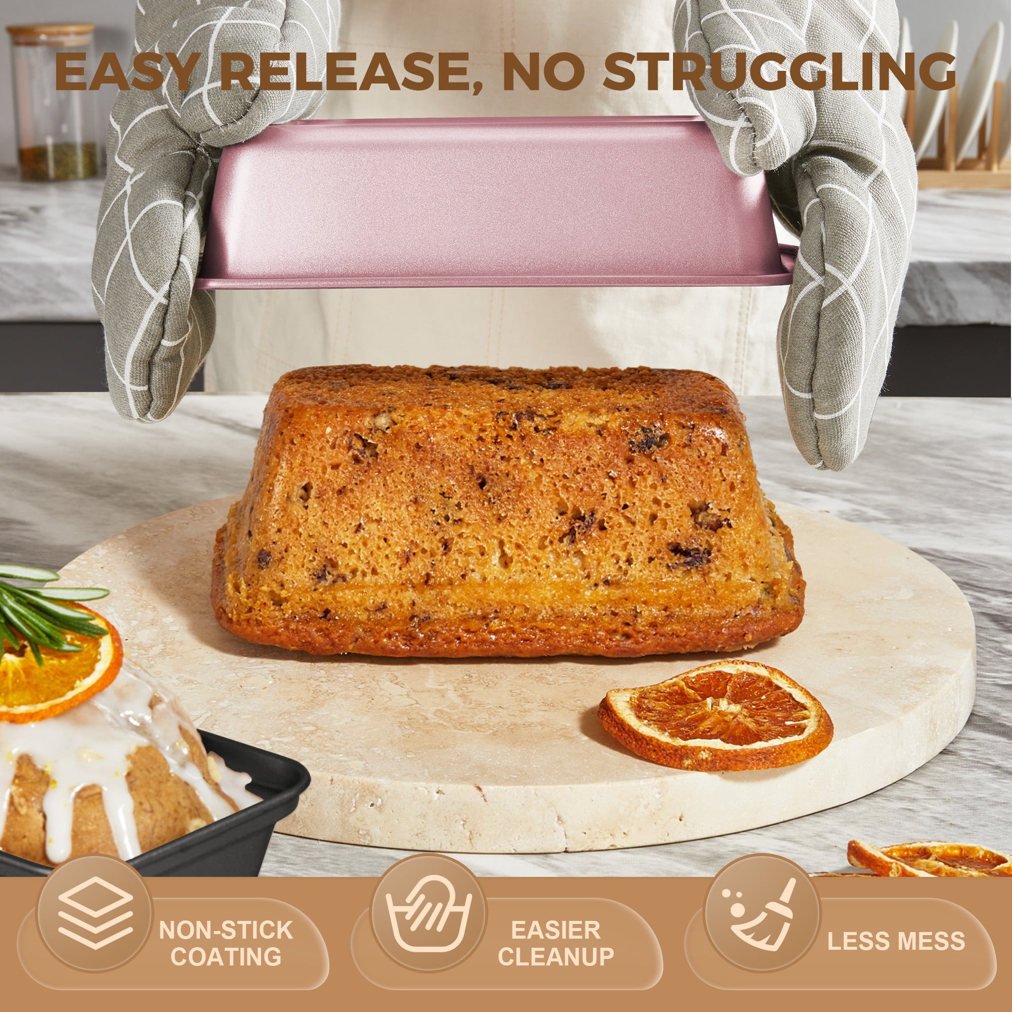 HONGBAKE 10-Piece Nonstick Carbon Steel Bakeware Set, Baking Pan Set with Baking Sheets, Cake Pans, Loaf Pan & Muffin Pan, Pink