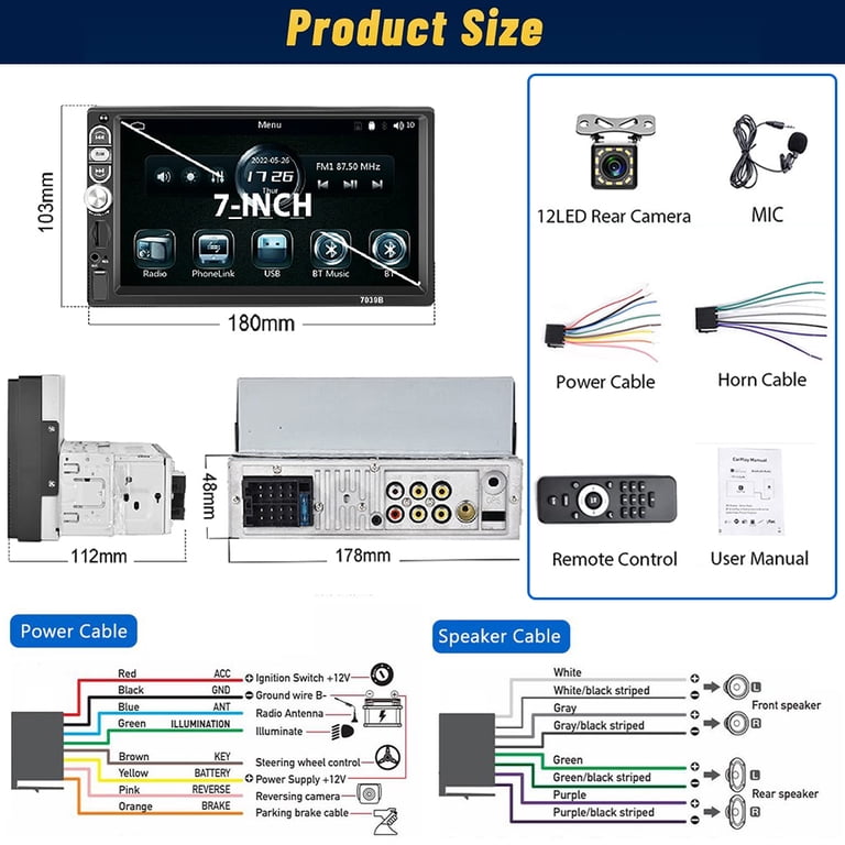 Autoradio 1 Din Wireless Apple Carplay Android Auto, 7 Zoll Automatisch Ausfahrbarem Touchscreen Auto Radio mit Bluetooth Freisprecheinrichtung Mirror Link FM SWC AUX USB Rückfahrkamera