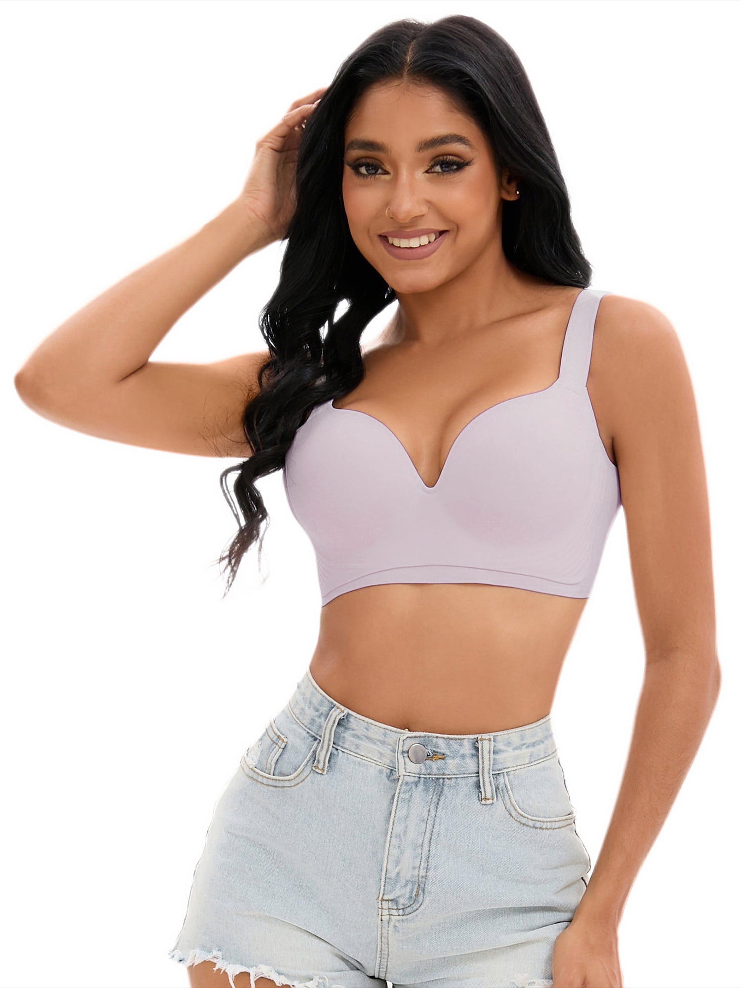 DARING DIVA Women's U Back Push Up Adjustable Straps Comfort Wirefree Bras Purple 40 D