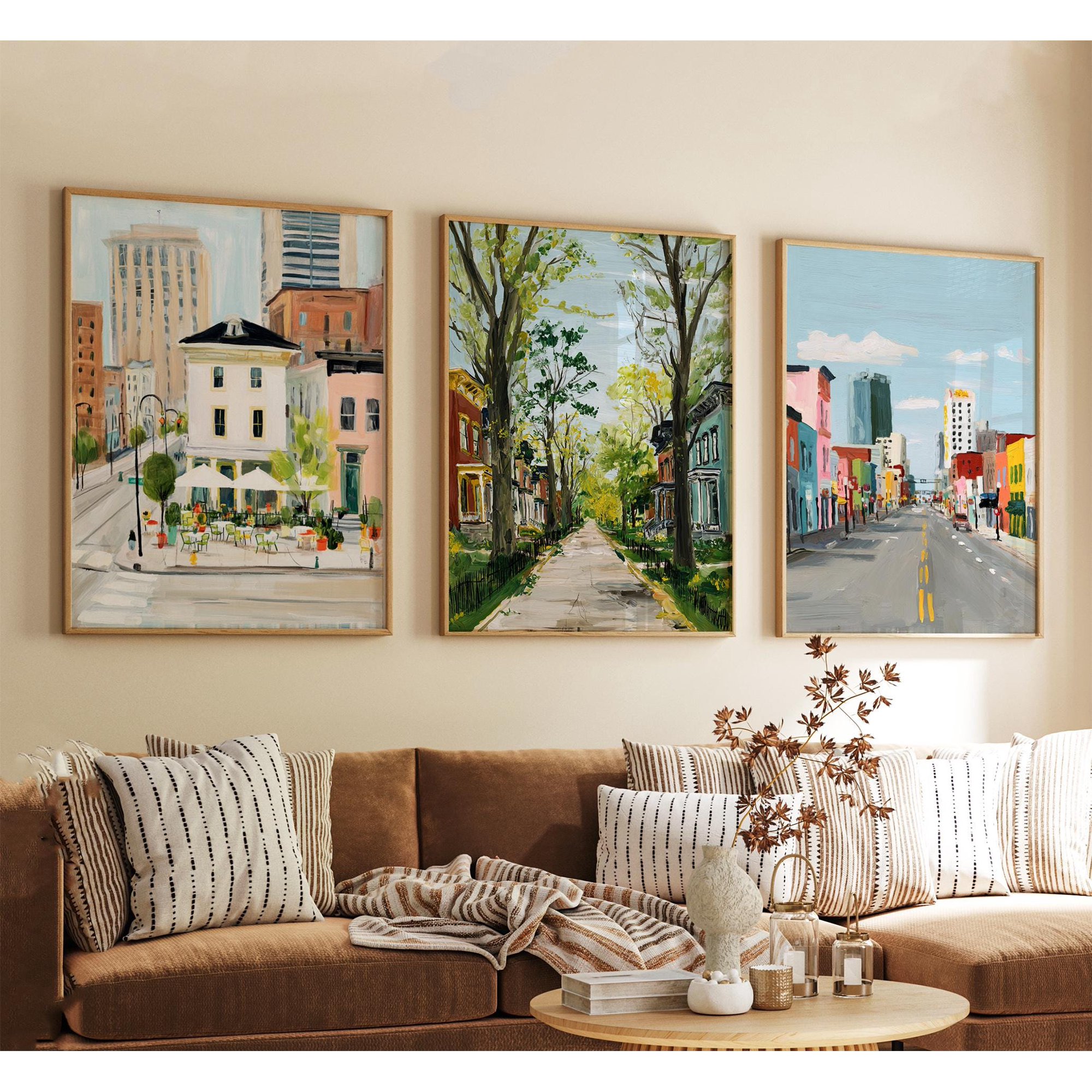 Louisville Kentucky Poster City Travel Wall Art Usa Riverfront Skyline Print Vintage Minimalist Style Set 3
