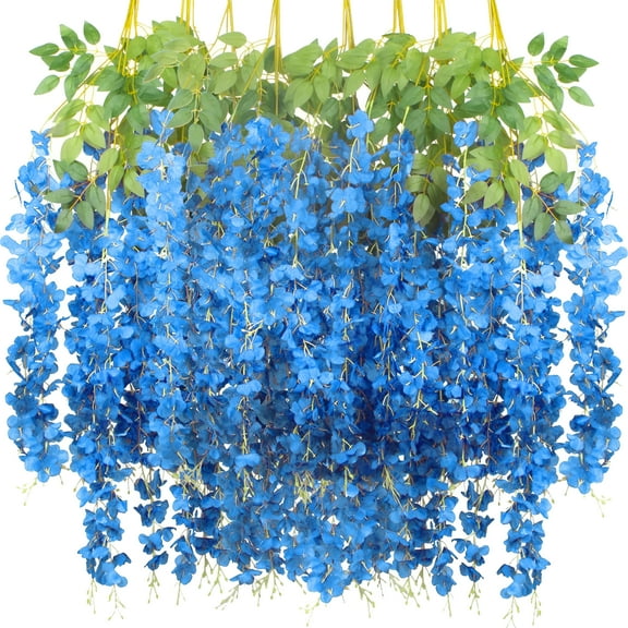 ZULAR 12 PCS Wisteria Flower Hanging Bushy (Each 45inch) Artificial Wisteria Artificial Flower Silk Artificial Flowers Hanging for Outdoor (Blue)
