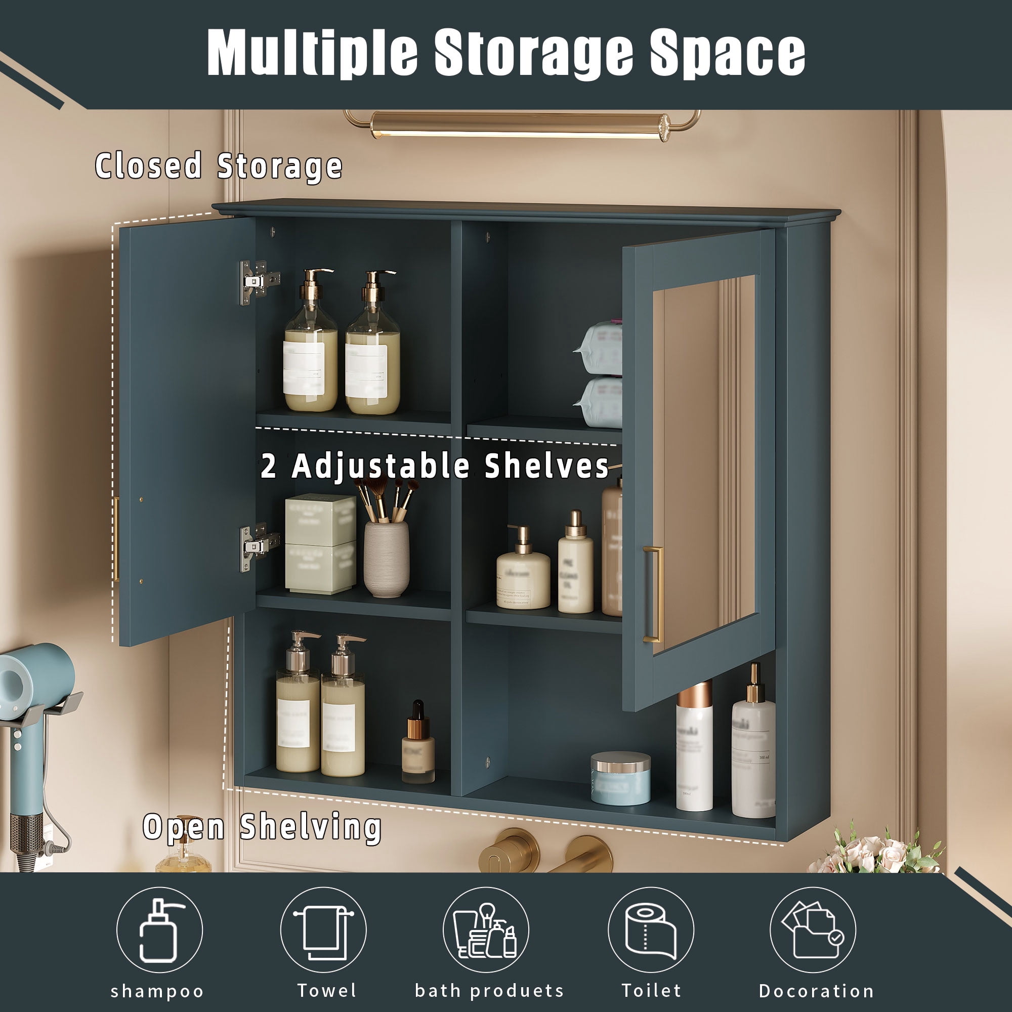 Euroco 2-in-1 Bathroom Mirror Cabinet, 30 inch Wall Mounted Medicine Cabinet with Adjustable Shelves & Soft Close Doors, High-Define Mirror with Storage for Bathroom Vanity