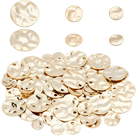 90pcs Flat Round Connector Charms 24K Gold Plated Links 3 Styles Brass Pendants Textured Disc Charm Links Metal Coin Charms