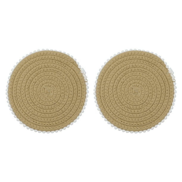2Pcs Manteles Individuales Redondos Trenzados, 7.7" Manteles de Borde Floral Tejidos para Decoración de Cocina (Caqui)