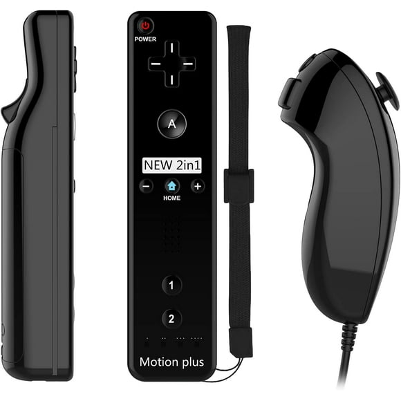 Wii Controller Compatible with Nintend Wii, Wii U with Motion Plus, 1 Pack Wii Remote and Nunchuck Controller with Silicone Case and Wrist Strap (Black)