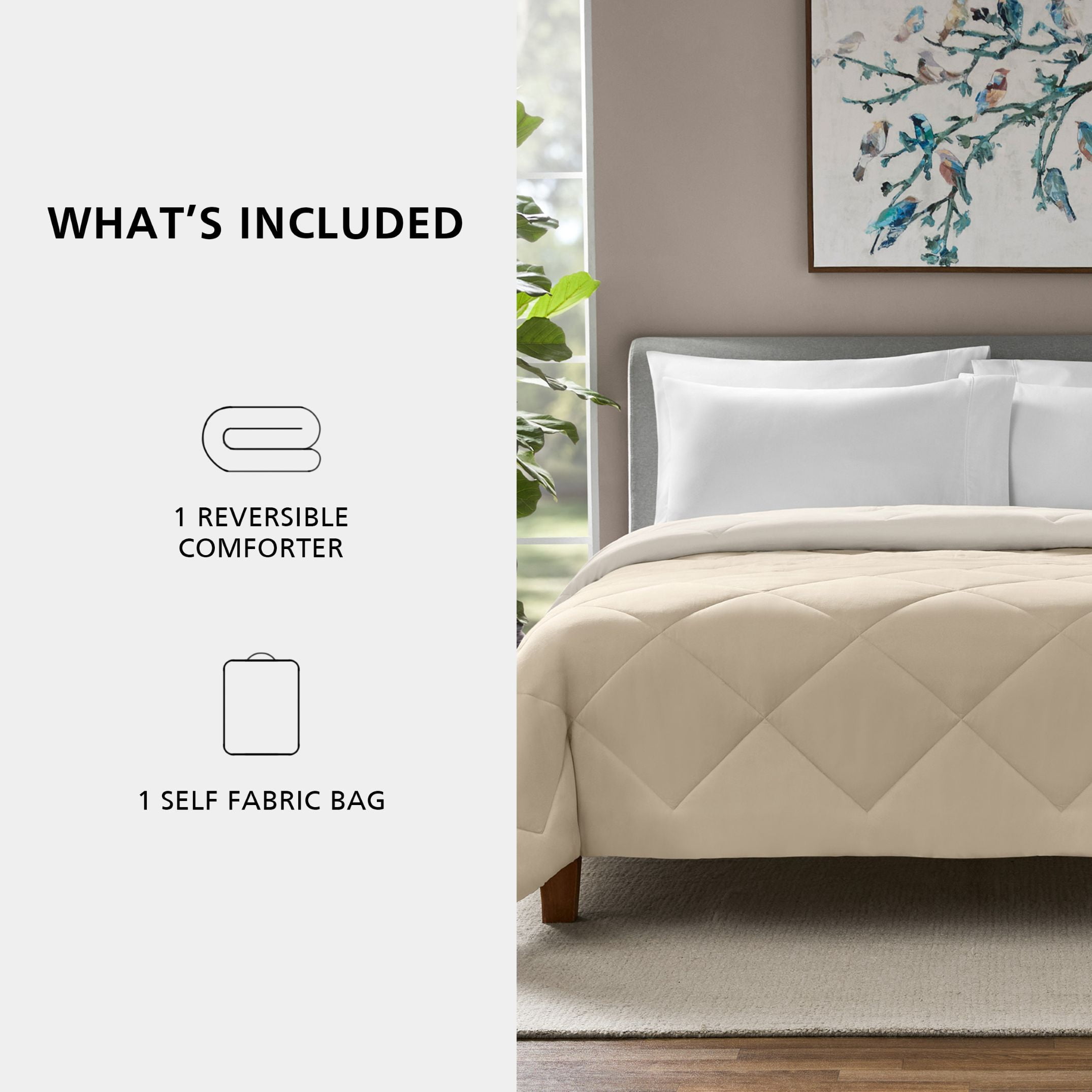 Mainstays King Comforter, All-Season Reversible Microfiber, Beige / Ivory