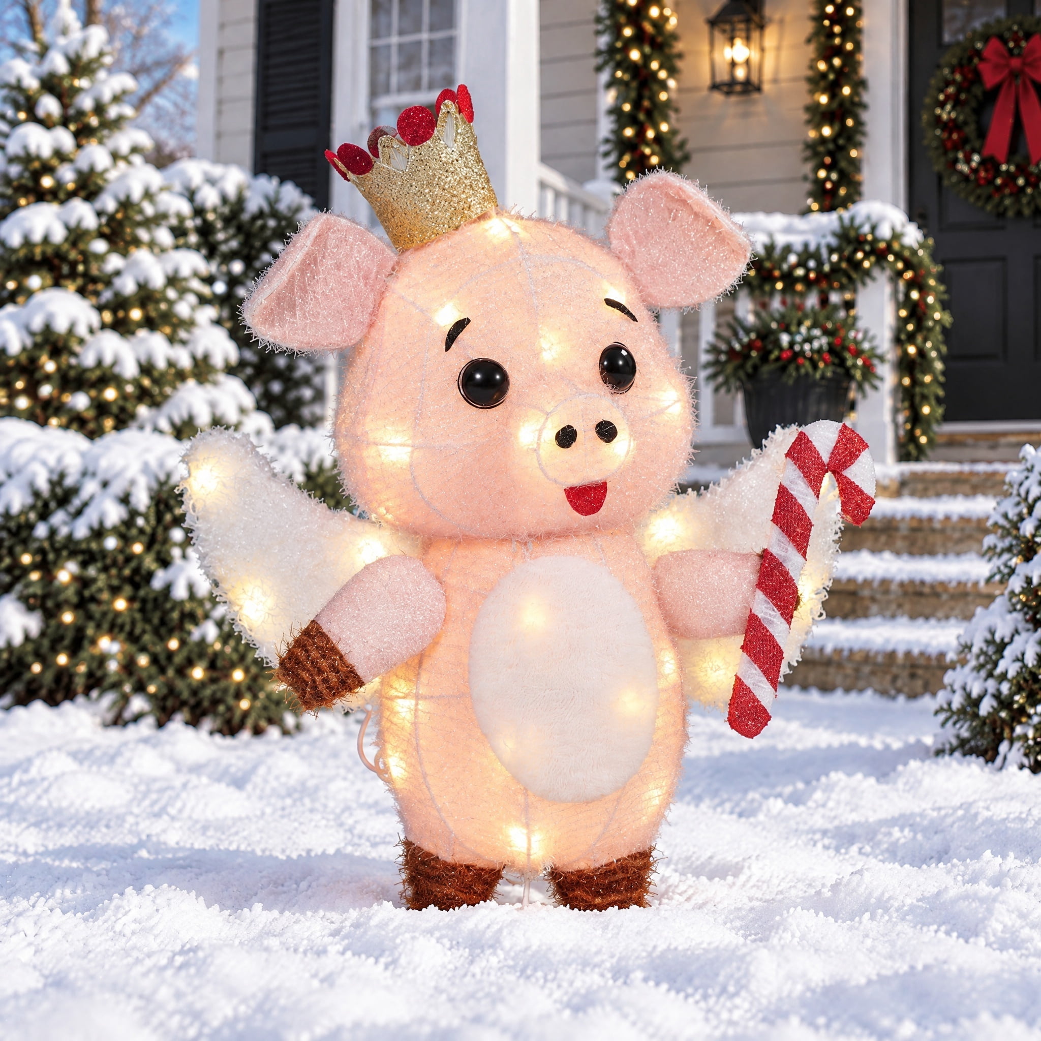 Indoor/Outdoor Light-Up Plush Piggy Christmas Decoration with 20 LED Lights, Warm White, 20", by Holiday Time