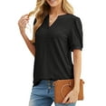 thumbnail image 3 of JWD Womens Shirts Casual V Neck Tshirts Puff Short Sleeve Summer Tops Tunic Blouses Black M, 3 of 6
