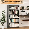 thumbnail image 4 of 66" Tall Metal Bookcase, 5 Shelf Black Bookcase with Adjustable Shelves, Large Bookshelves and Bookcases, Modern Book Shelf Storage Organizer for Living Room, Home Office, Library (Black), 4 of 7